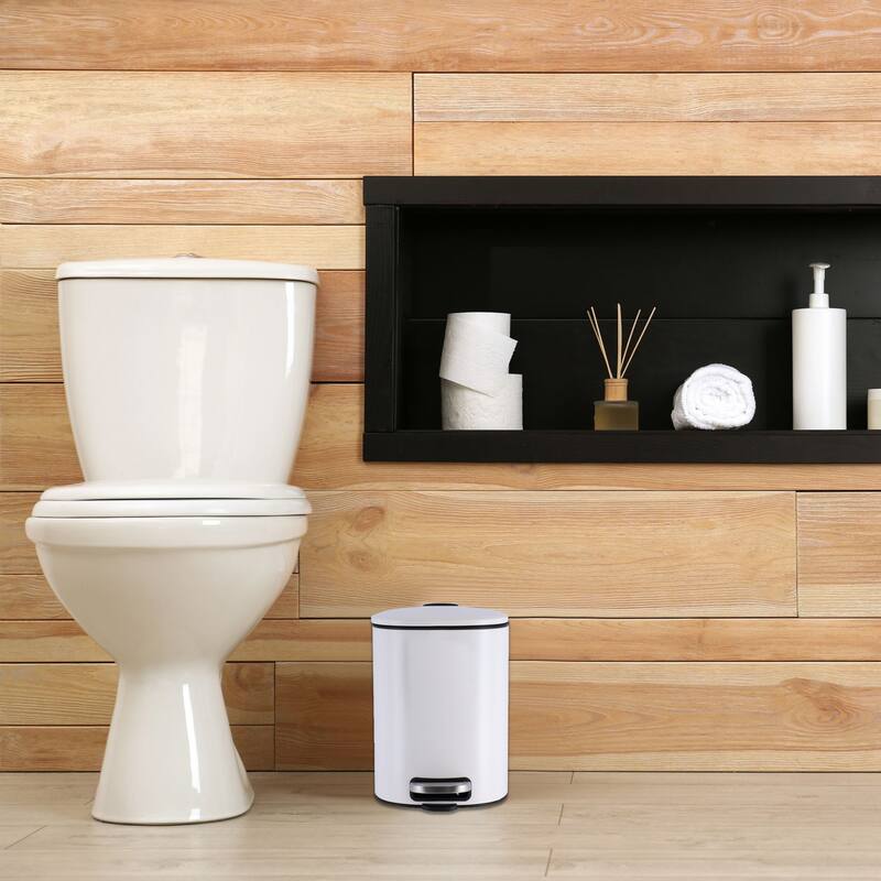 Stylish Metal Trash Can with Silent Soft Close Lid 5L - 1.3 Gal Foot Pedal - 1.3 Gallons