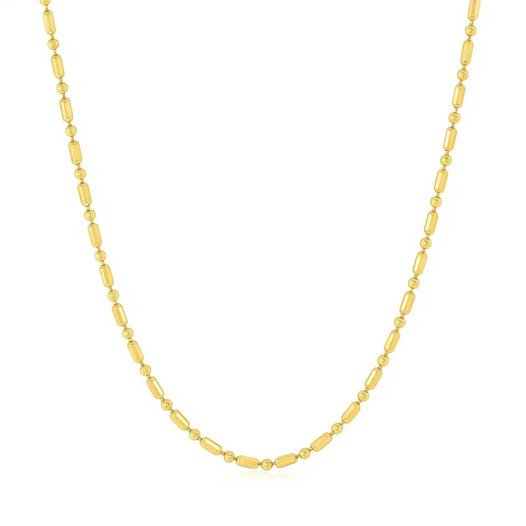 MayaMila 14k Yellow Gold Diamond-Cut Alternating Bead Chain 1.5mm