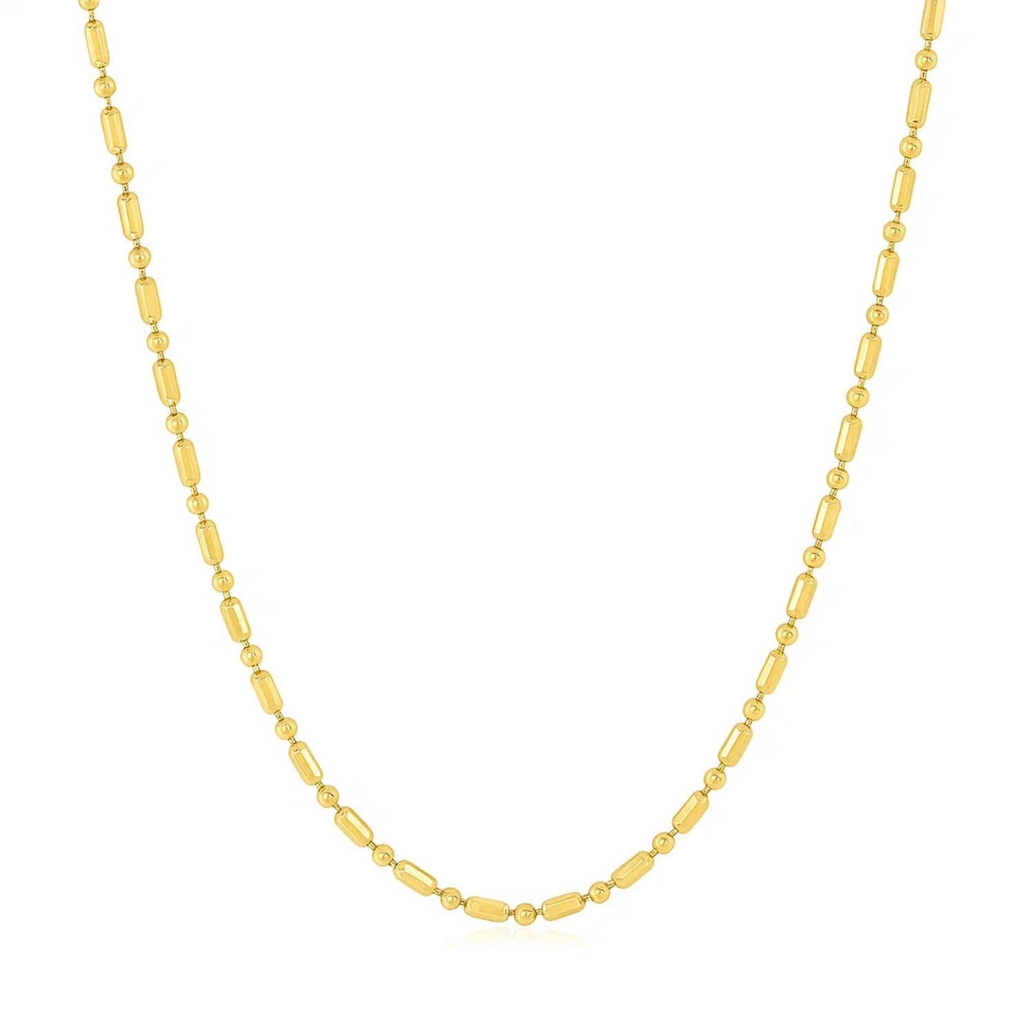 MayaMila 14k Yellow Gold Diamond-Cut Alternating Bead Chain 1.5mm
