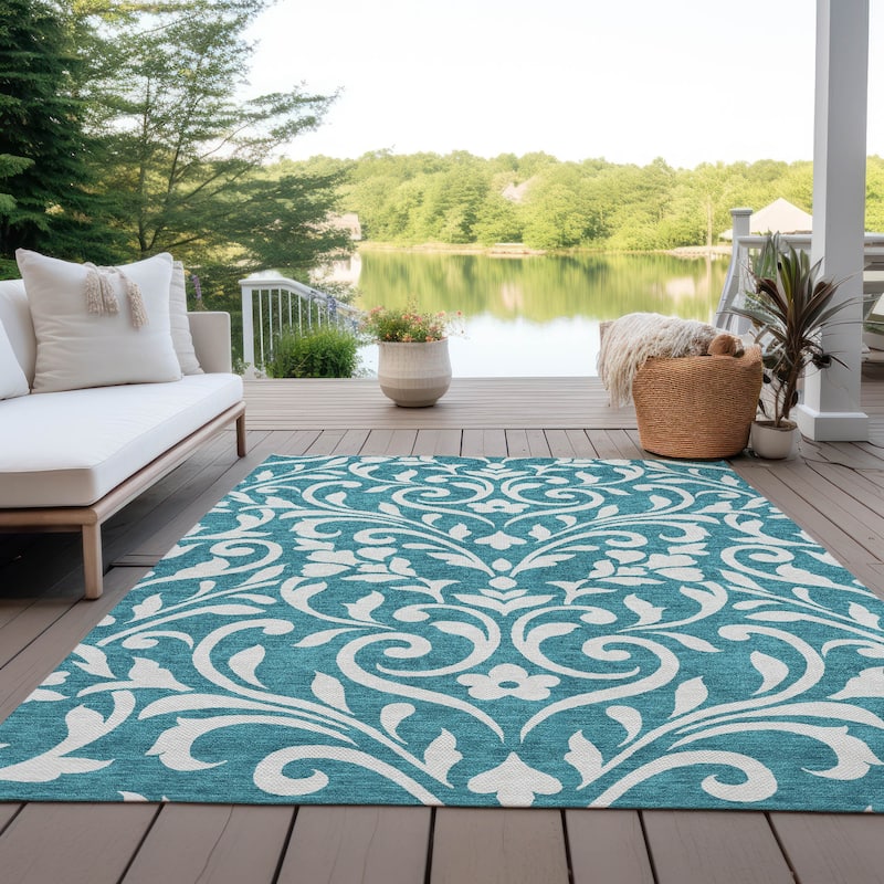 Machine Washable Indoor/ Outdoor Chantille Traditional Elegant Rug - Teal - 3' x 5'