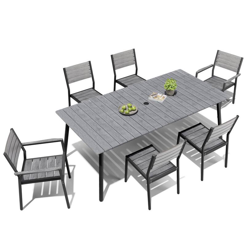 Outdoor Patio Dining Set 7/9 Piece Furniture Set Aluminum Dining Table with Umbrella and Stackable Chairs