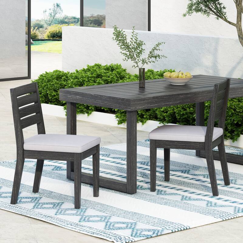 Outdoor Acacia Wood Armless Dining Chair with Cushions (Set of 2), Sandblasted Dark Gray + Light Gray