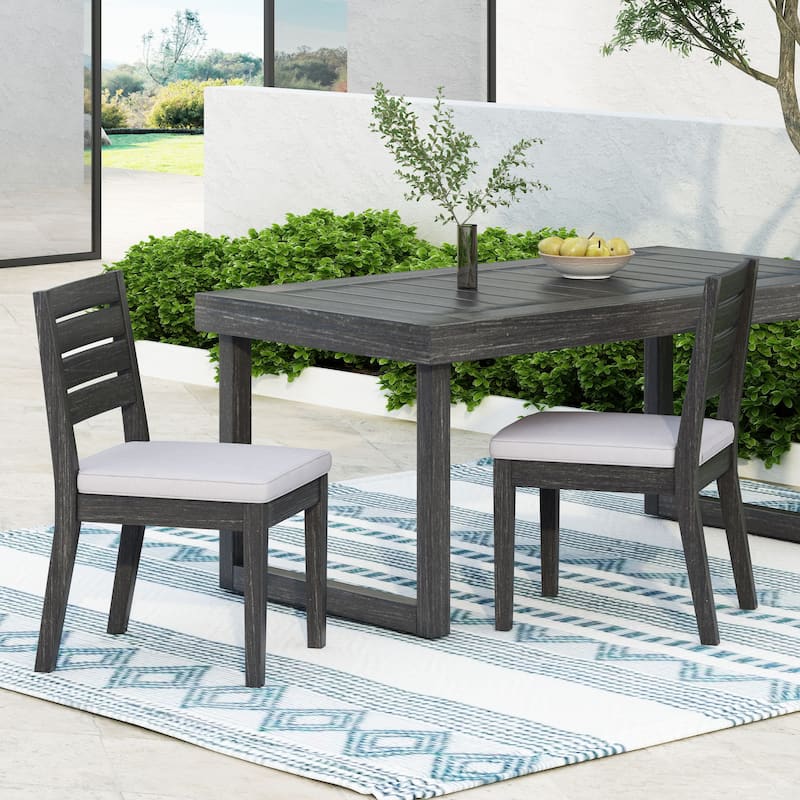 Roomfitters Outdoor Acacia Wood Armless Dining Chairs with Cushions, Set of 2, Grey