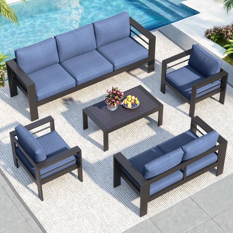Royalcraft 5 Piece Aluminum Outdoor Sectional Seating Group - Blue
