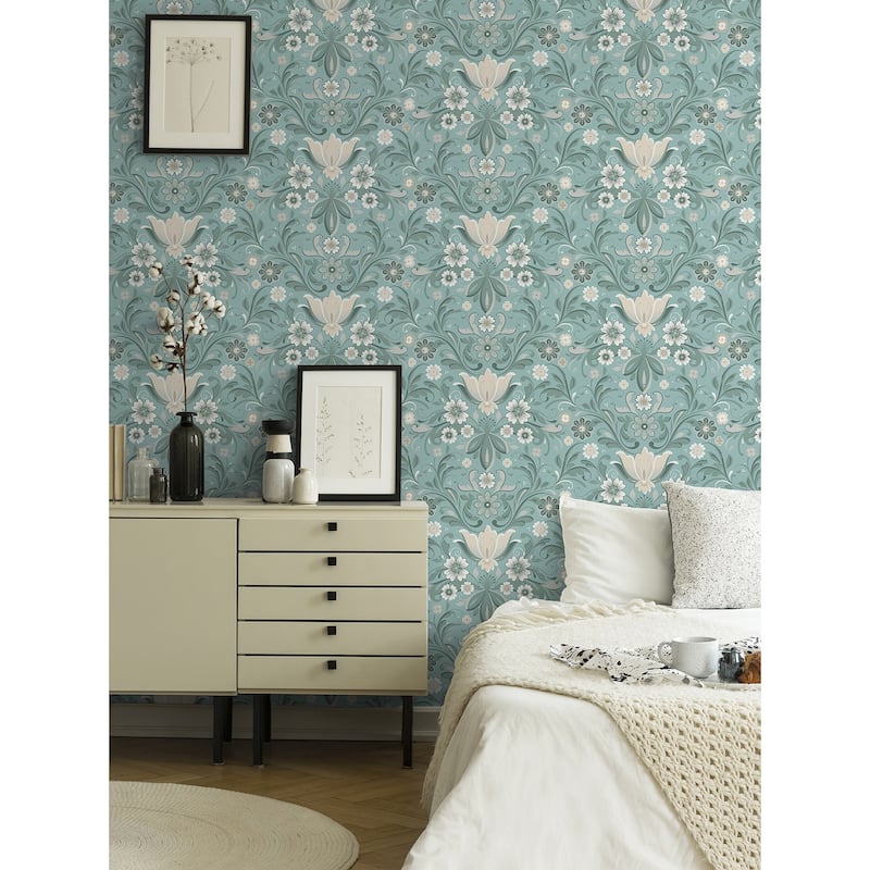 A-Street Prints Ostanskar Turquoise Retro Floral Wallpaper