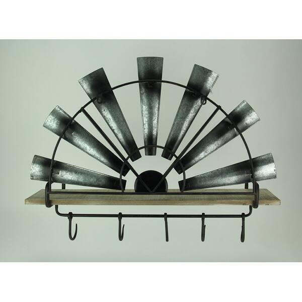 Shop Rustic Galvanized Half Windmill Wall Shelf With Hooks 23 25