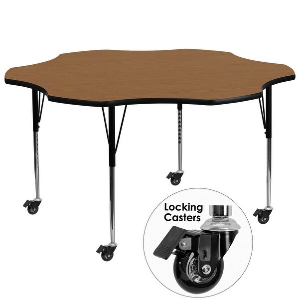 Delacora FF-XU-A60-FLR-T-A-CAS-GG 60" Wide Steel Framed Wood Top Adjustable Activity Table with Locking Casters