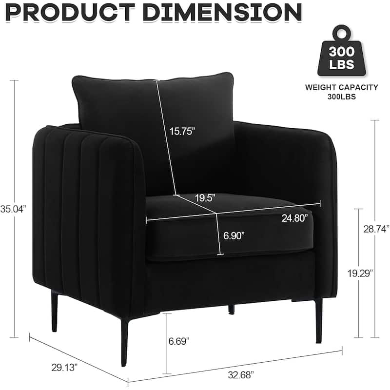 Accent Chair for Living Room, Velvet Comfy Single Sofa Chair Mid-Century Modern Armchair with 1 Pillow and Metal Legs