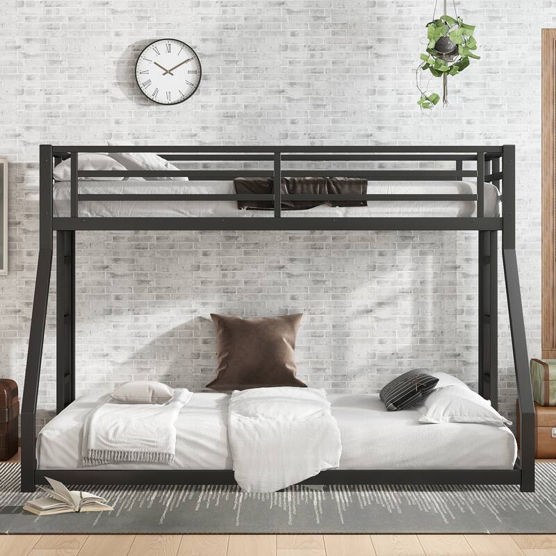 Sturdy Metal Twin XL over Queen Bunk Bed for Teens and Adults, Noise Reduced, No Box Spring Needed, Black