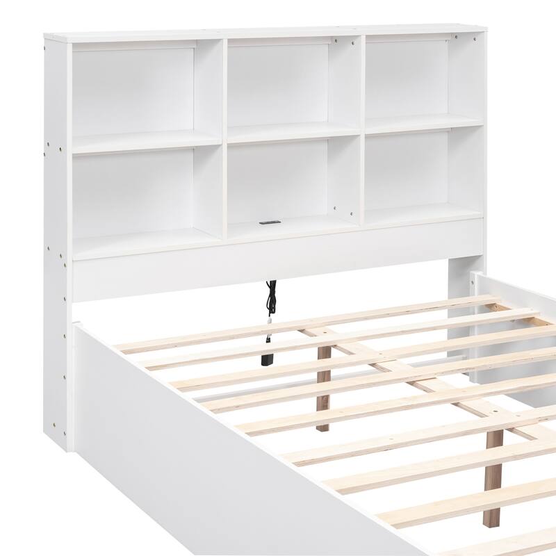 Full Size Storage Bed with Storage Headboard & 2 Drawers, Wood Platform ...
