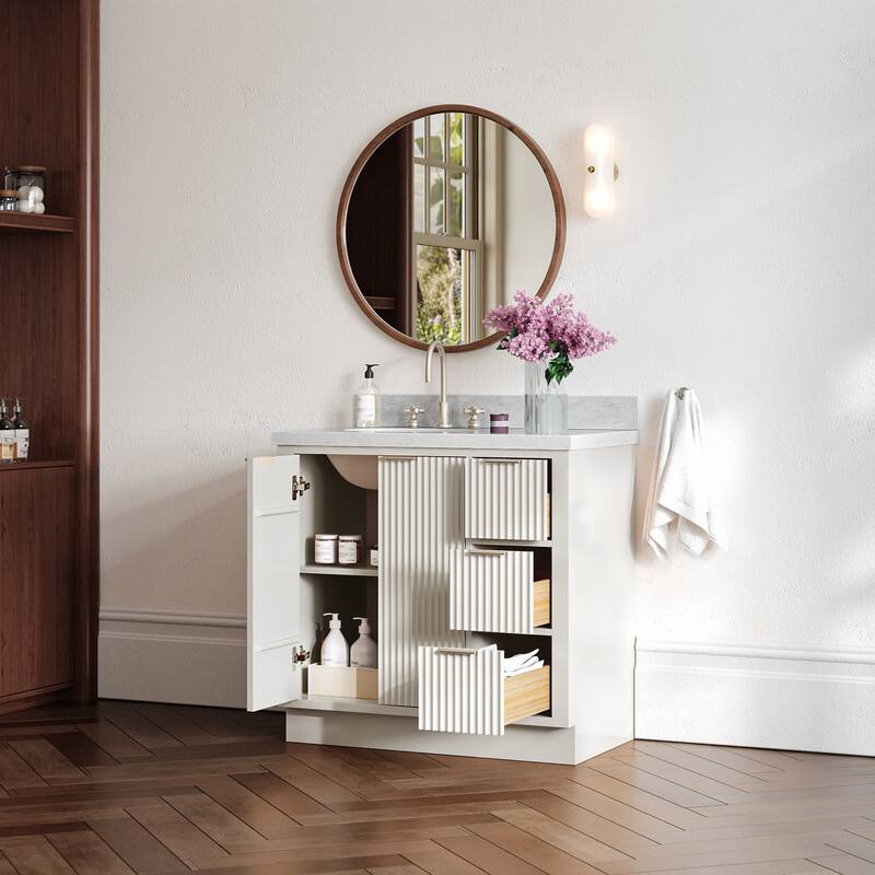 Ariel P37LCWOVO Milan 37" Free Standing Single Basin Vanity Set with