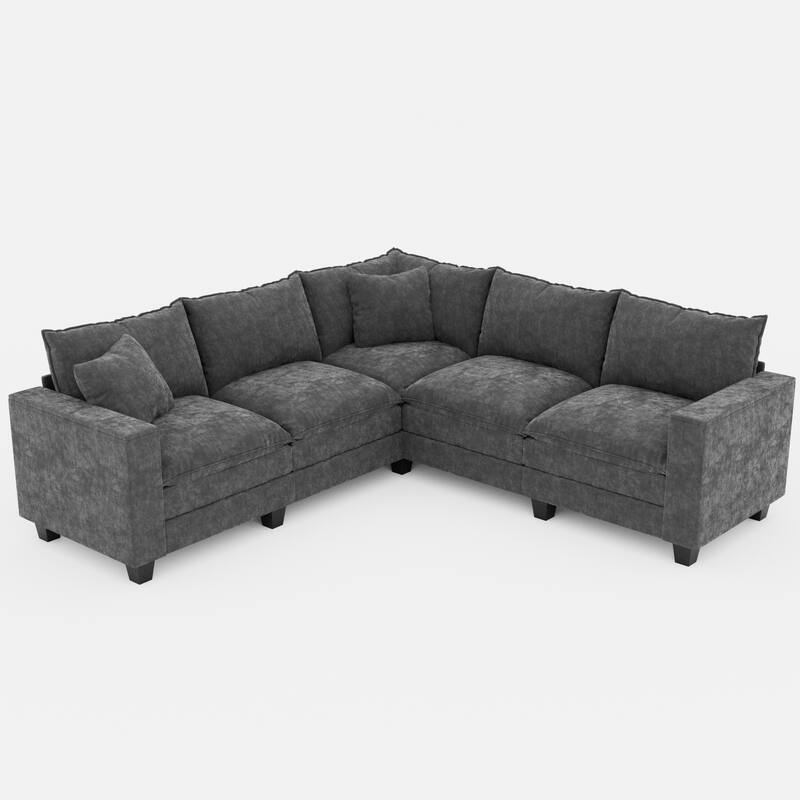 GDFStudio - Chenille L-Shaped 97" 5-Seater Sectional Sofa with Armrest Storage
