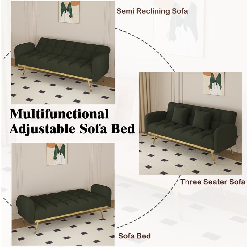 68.5-inch teddy velvet sofa bed with throw pillows