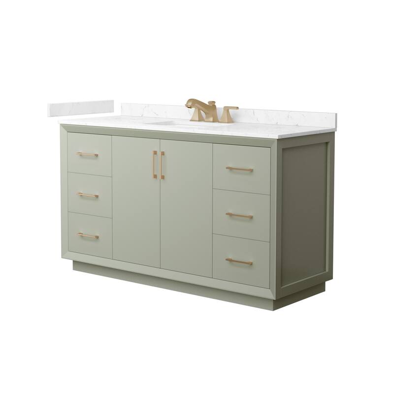 Wyndham Collection WCF4141-60S-VCA-US3MXX Strada 60" Free Standing - Light Green / Carrara Cultured Marble Top / Satin