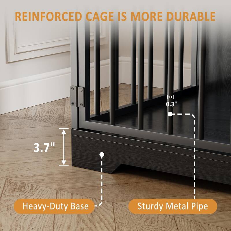 48" Farmhouse Dog Crate Furniture, with Bowl and Storage Drawers