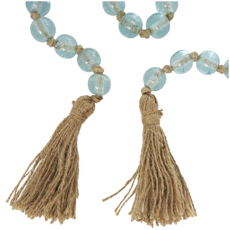 Glass Handmade Round Long Frosted Beaded Garland with Tassel with Knotted Brown Jute - Various Colors - Roche River Decor