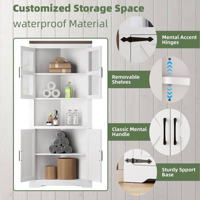 Tall Corner Cabinet, Farmhouse Corner Storage Cabinet with Glass Door & Adjustable Shelves, Space Saving Storage