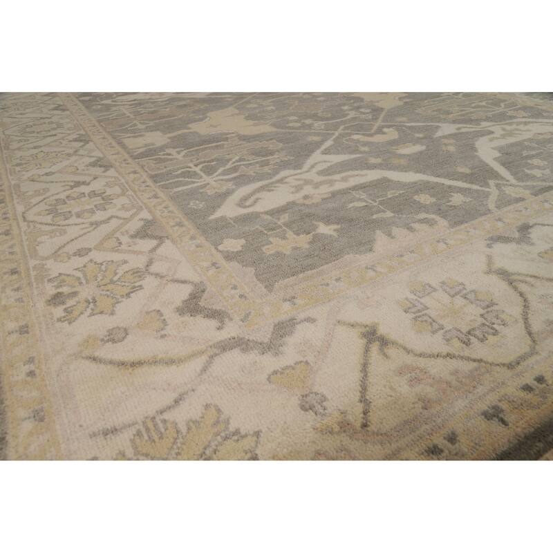 Transitional Grey Oushak Indian Area Rug Hand-Knotted Wool Carpet - 8'3" x 9'10"