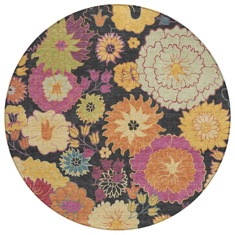Machine Washable Indoor/ Outdoor Modern Floral Chantille Rug