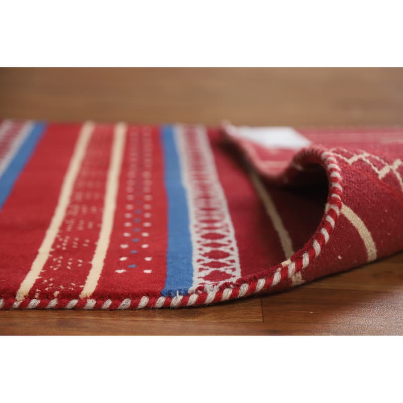 Tribal Red Gabbeh Indian Runner Rug Handmade Wool Carpet - 2'7" x 7'8"