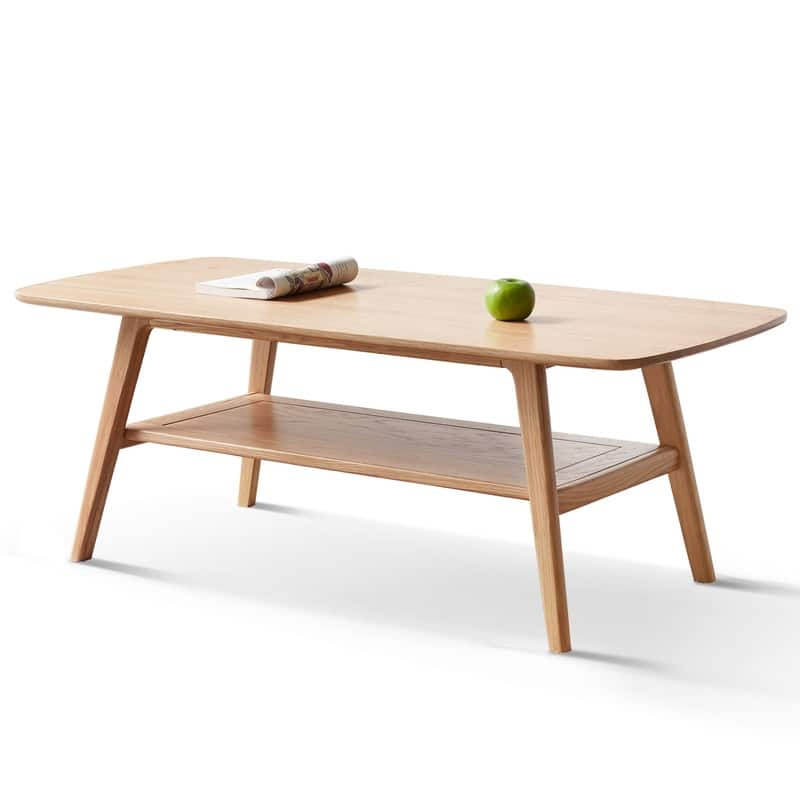 Solid wood Coffee table with Storage Shelf, Natural