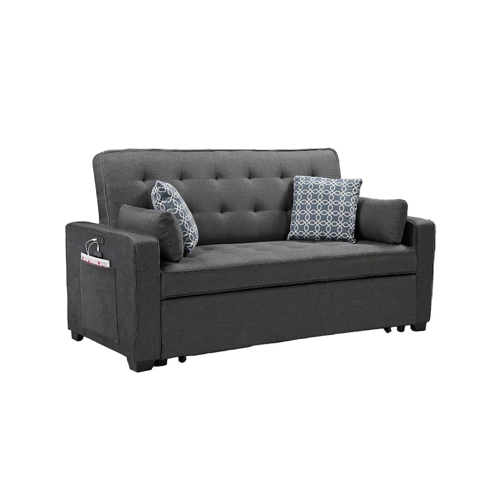 Fabric Sleeper Sofa with 2 USB Charging Ports, Gray