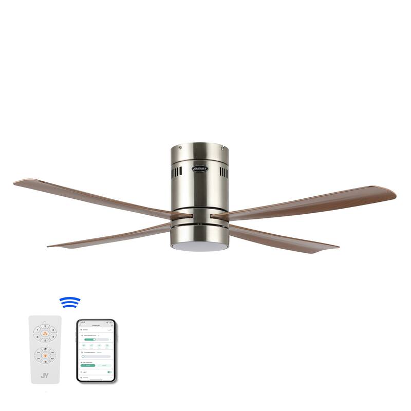 Remy 52" 1-Light Contemporary Iron/Acrylic Mobile-App/Remote-Controlled 6-Speed Integrated LED Ceiling Fan, by JONATHAN Y