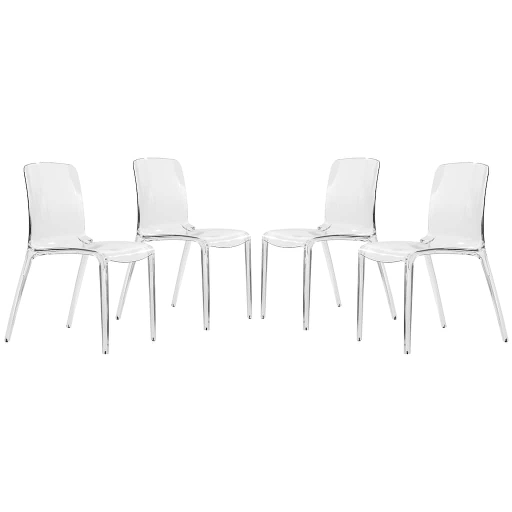 Stackable Acrylic Minimalist Plastic Dining Chair Modern Full Back Transparent Accent Side Chair for Kitchen Set of 4