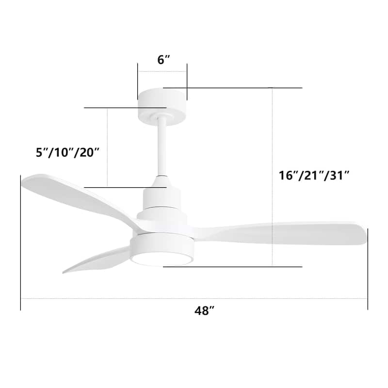 42“/52"/60"/48" Noiseless Walnut Wood Ceiling Fan with Remote Control, Integrated Light Optional