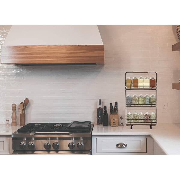 Countertop 3 Tier Spice Rack Kitchen Organizer 11 Wide 3 Herb Shelves Wired Black Metal And Wood With Handle 3 Tier Overstock 31456756
