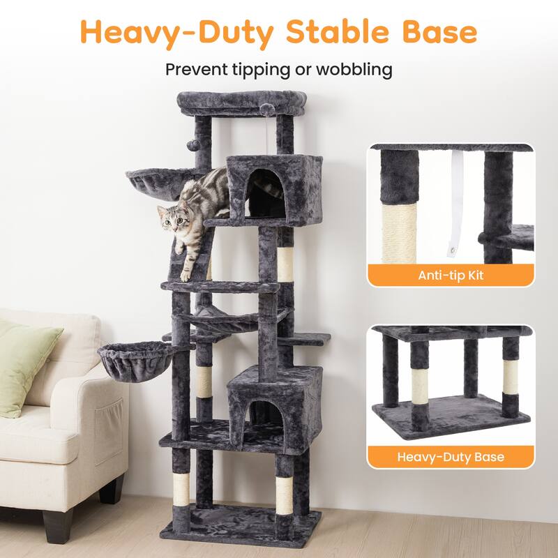 73" Multi-Level Cat Tree Tower with Condos, Hammock & Scratching Posts - Sturdy Cat Furniture for Large Cats