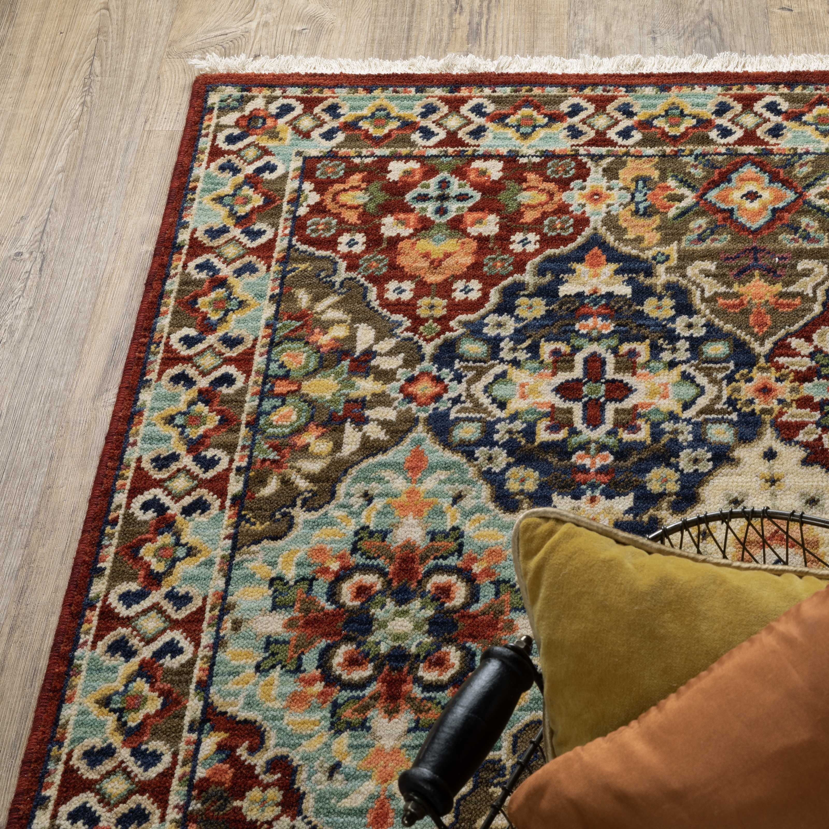 Style Haven Leander Panel Medallion Red/ Multi Fringed Wool Blend Area Rug.