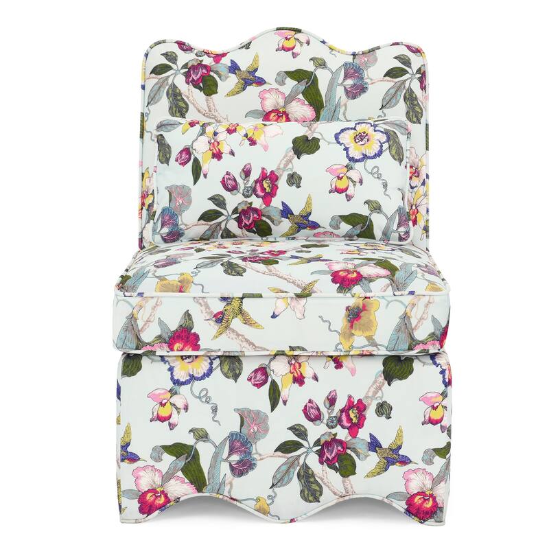 Roomfitters Floral Flannel Accent Chair with Pillow, Armless Upholstered Lounge Chair with Soft Cushion for Living Room
