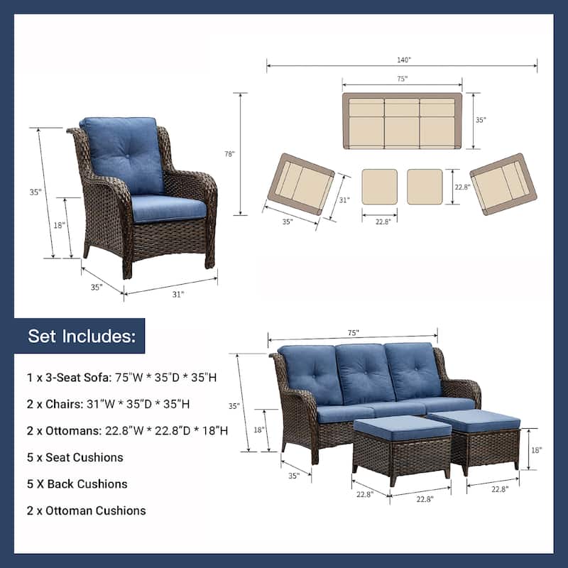 Pocassy 5-Piece Patio Furniture Set with Ottomans