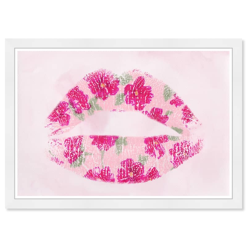 Wynwood Studio Prints Fashion and Glam Flower Lips Pink and Pastel Pink Glam Wall Art Canvas Print