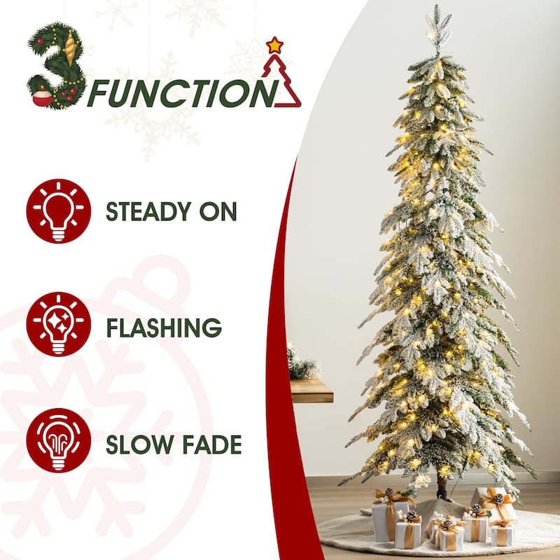 Glitzhome Snow-Flocked Chicago Frostwood Spruce Pre-Lit Artificial Christmas Trees-7.5/9/11 Foot