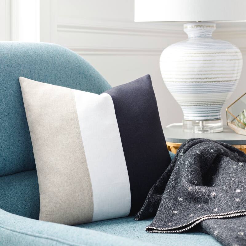 Ariele Colorblock Striped Modern Throw Pillow - 20"H x 20"W - Down - Black