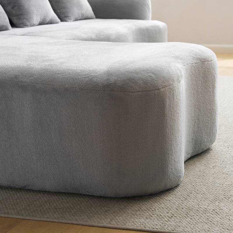 Full Compression L-Shape Sectional Sofa with Curved Chaise, Modular Chenille Couch, Compression Sofa