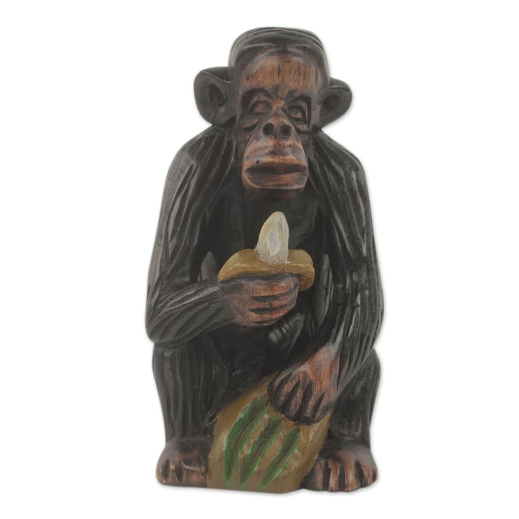 Novica Handmade Banana Snack Ebony Wood Figurine