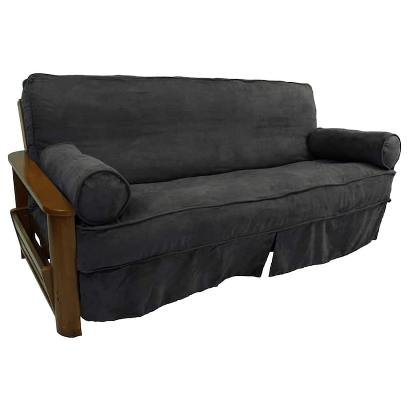 Microsuede Full-Size 8-10 Inch Thick Futon Slip Cover Set with Two Bolster Pillows - Full - Steel Grey
