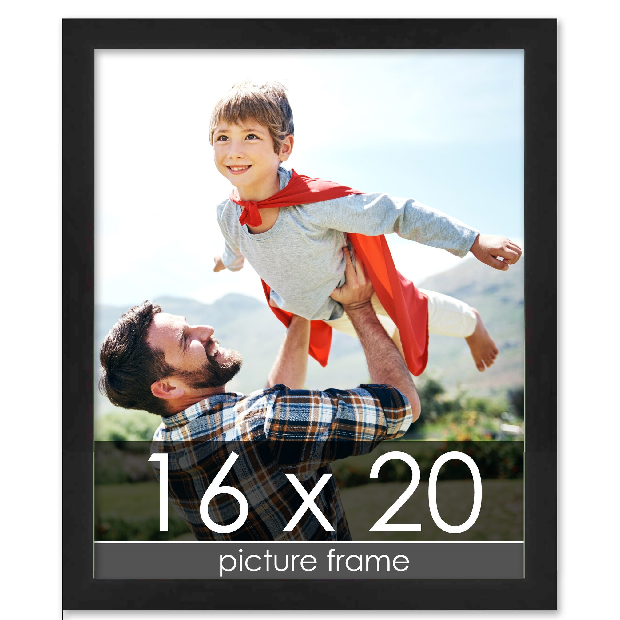16x20 Lacquer Black Wood Picture Frame - UV Acrylic, Foam Board