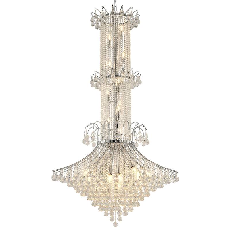 20-Light Chrome Chandelier With Clear Hanging Crystals
