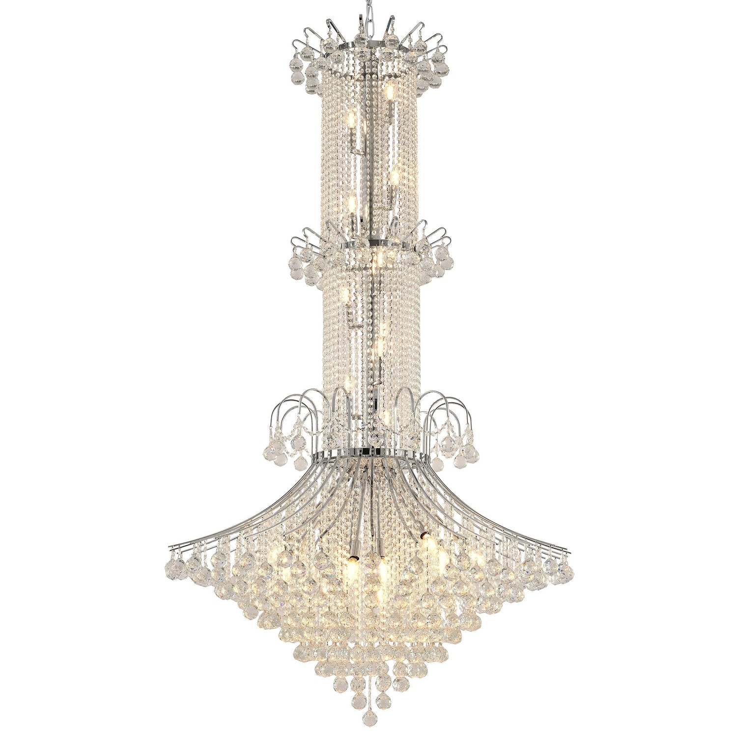 Traditional 20-Light Chrome Chandelier With Clear Hanging Crystals