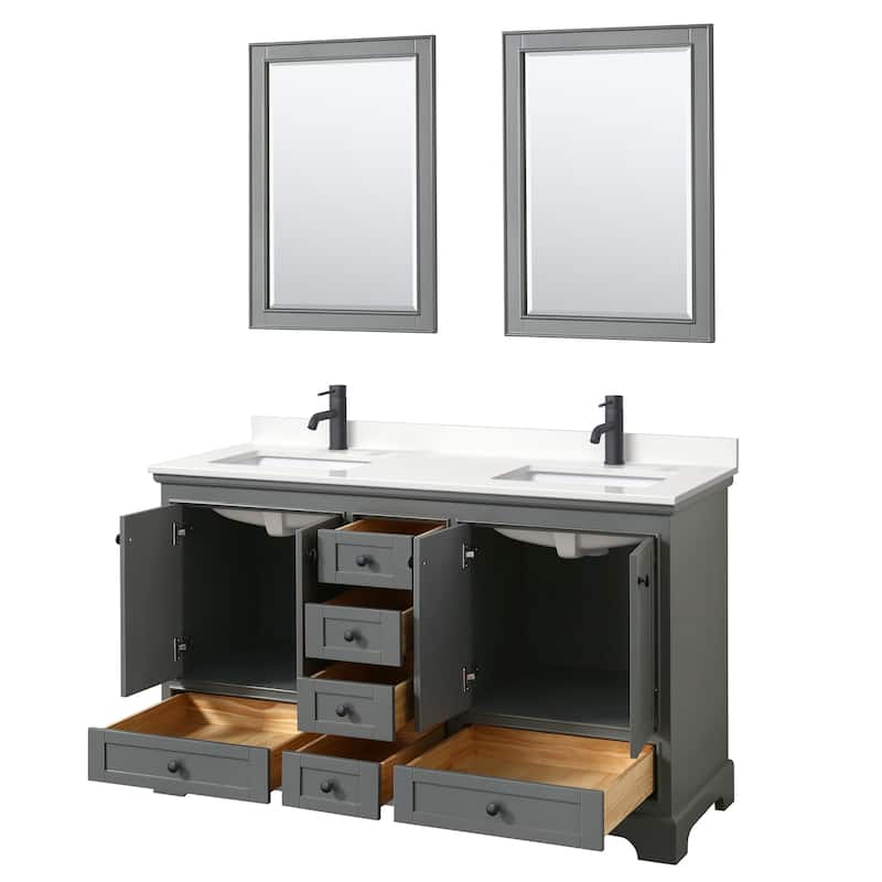 Deborah 60-inch Double Vanity, Quartz Top, 24-inch Mirrors