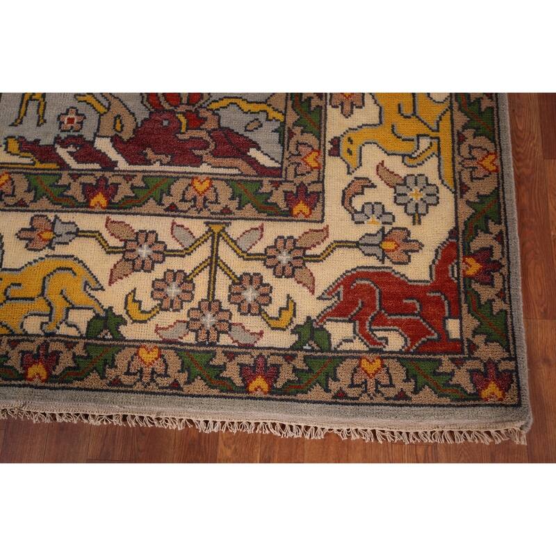 Hunting Animals Design Ziegler Indian Area Rug Handmade Wool Carpet - 8'11"x 12'0"