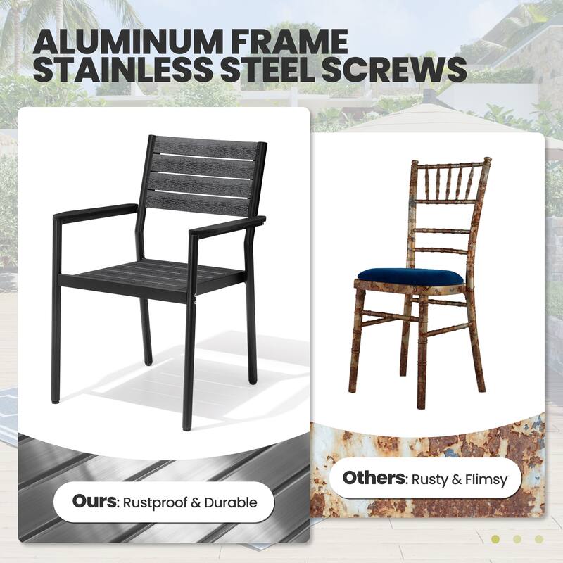 11-Piece Set Outdoor Aluminum Rectangular Dining Table with Umbrella Hole and Stackable Chairs