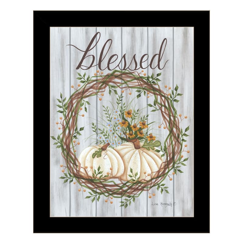 TrendyDecor4U Contemporary "Blessed Wreath" Framed Print Wall Art - Black