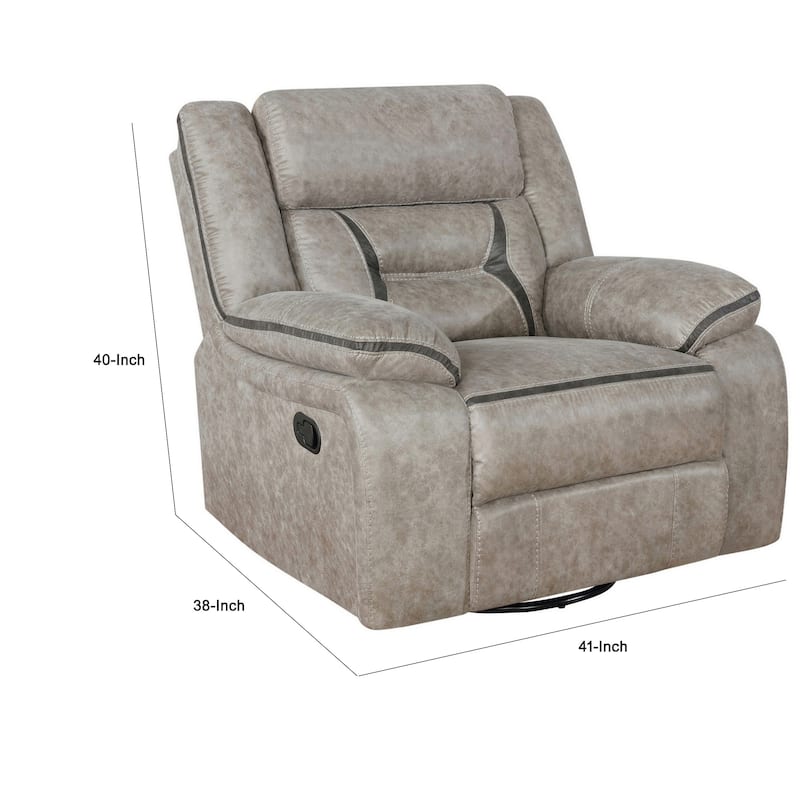 Jake 41 Inch Gliding Manual Recliner, Pillowtop, Taupe Brown Faux Leather