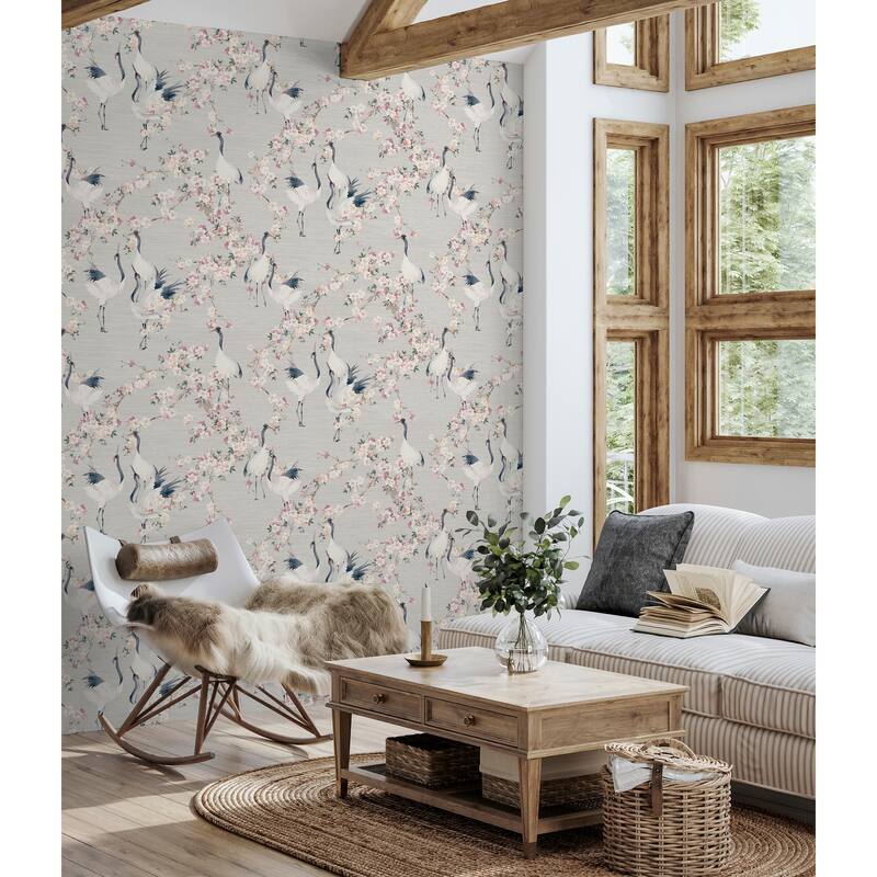 Blossom Crane Natural/Pink Wallpaper