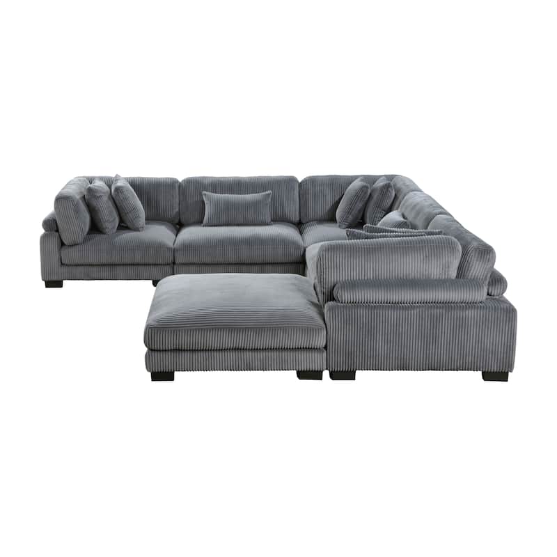 Braidy Corduroy 6-Piece Modular Sectional Sofa with Ottoman